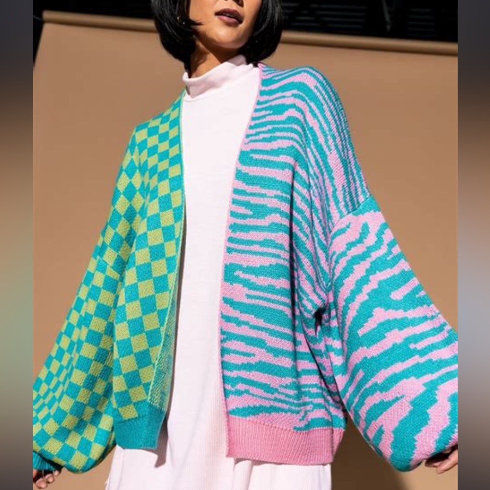 Dressed in LaLa Future Self Half & Half Cardigan in Watermelon Mojito size S/M